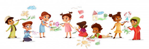 Enfants-differentes-nationalites-dessiner-images-illustration-crayons-crayons 33099-217
