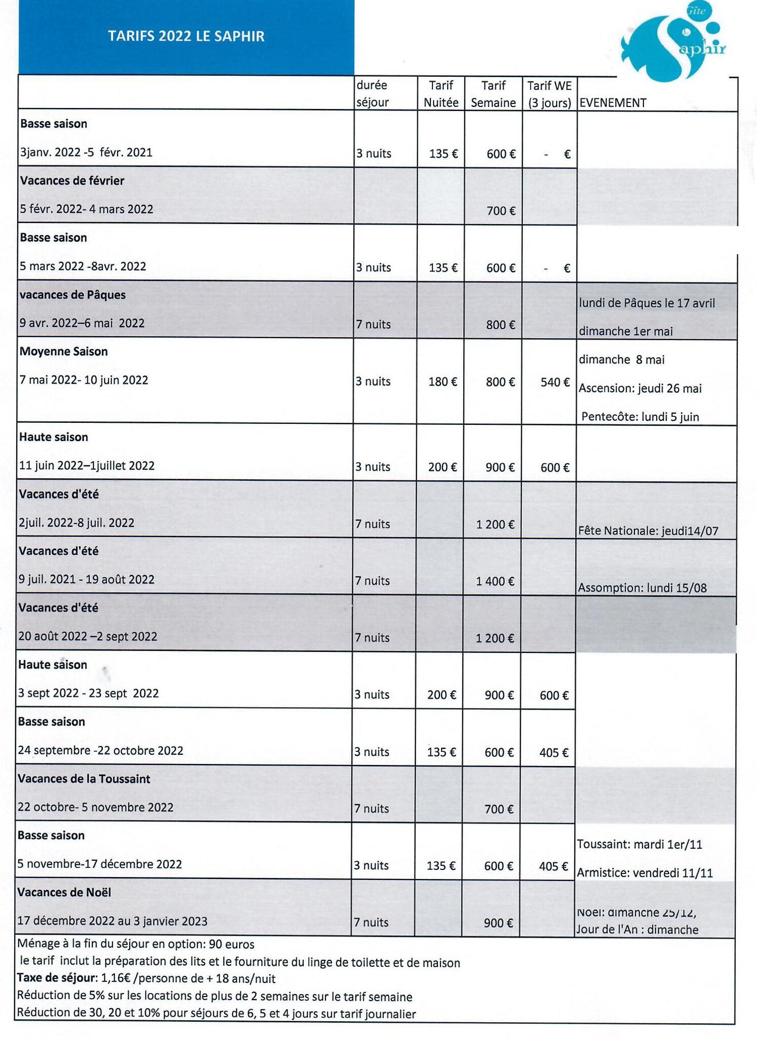 Tarif-lesaphir-2022