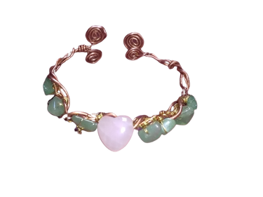 DALACH Bracelet
Coeur de Quartz Rose, Jade verte et cuivre 