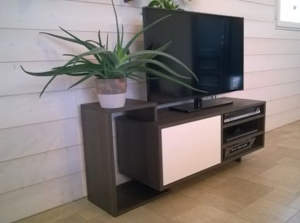 Fb1601011 meuble tv melamine bois fonce