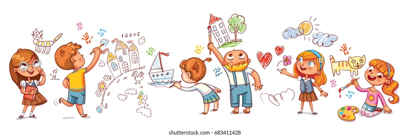 Cute-kids-paint-drawings-on-260nw-683411428