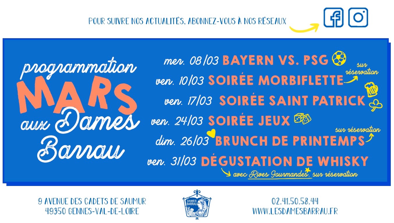 Programmation mars 2023 - Bistrot Dames Barrau Gennes 49