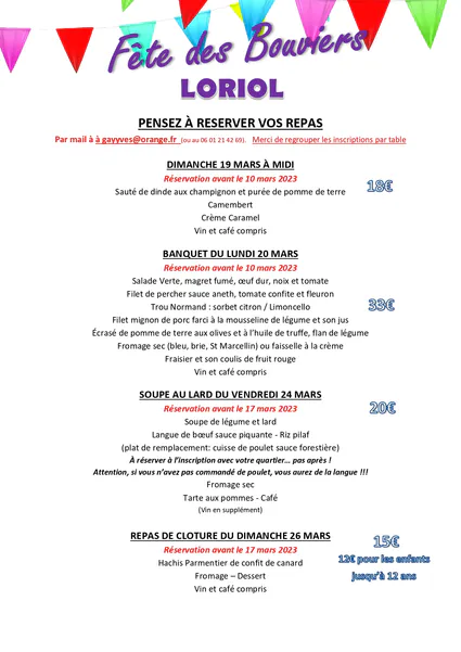 Réservez vos places pour les repas