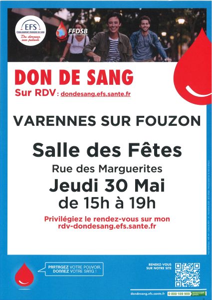 Don du sang : Varennes sur Fouzon
