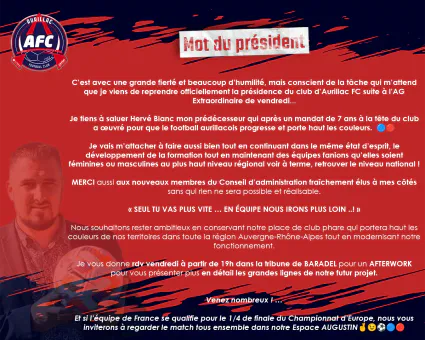 Message de Pierre Dufour, le nouveau président