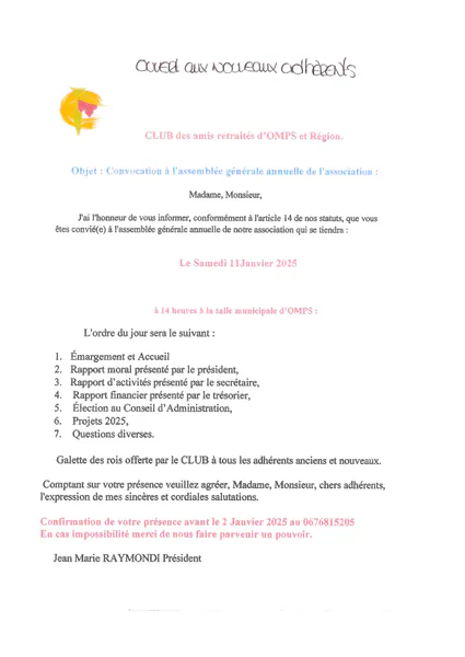 ASSEMBLĂE GĂNĂRALE CLUB DES AMIS RETRAITĂS ET REGION