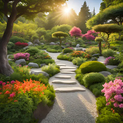 Un jardin zen magnifique rempli de fleurs
