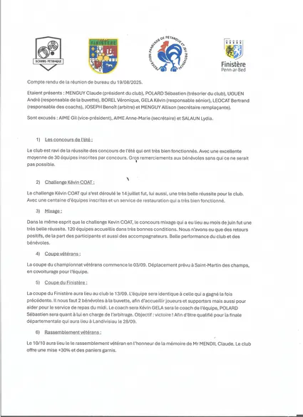 Compte rendu de réunion du bureau