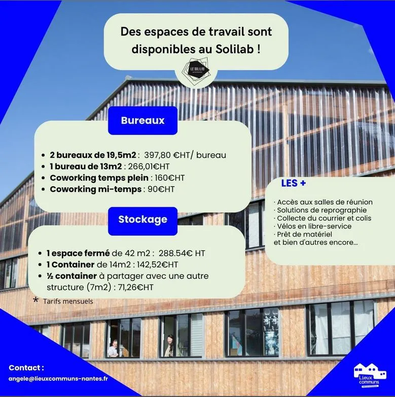 Des espaces disponibles au Solilab!
