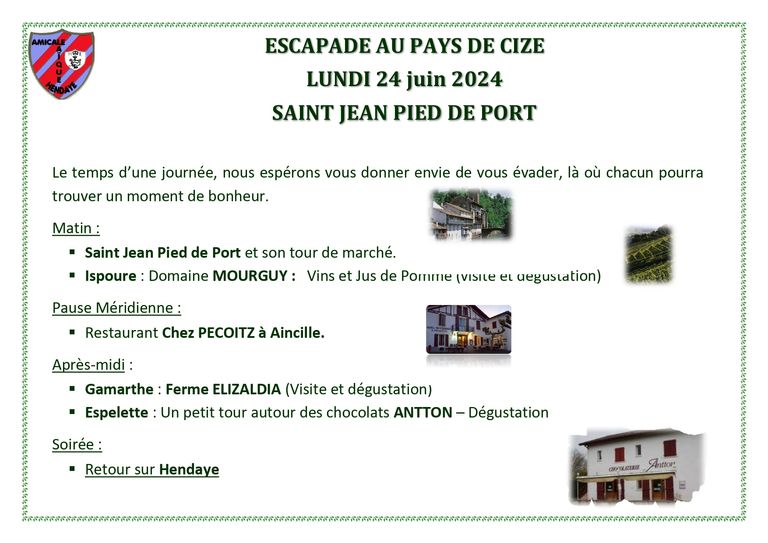 Escapade au pays de Cize, sortie prévue le 24 juin 2024, Saint Jean pied de port, 