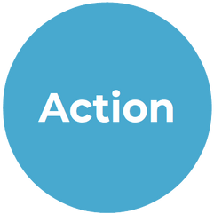 Support women - Blue circle, white letters - Action