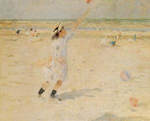 Frantz charlet enfant jouant au diabolo sur la plage 1905 
