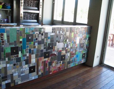Mosaic - mosaïques - fresque - patchwork - décor - gris - noir - verre - récup - couleurs - métissage - ora mosaïques