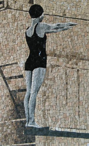 Mosaic - mosaïques - tableau - portrait - nageuse - sépia - couleur naturelle - marbre - pierre - natation - ora mosaïques