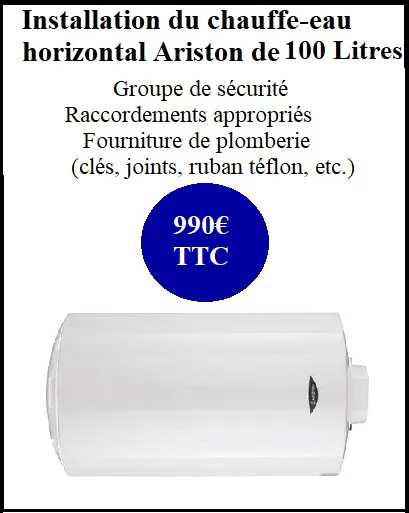 installation complète chauffe-eau horizontal ariston de 100 litres