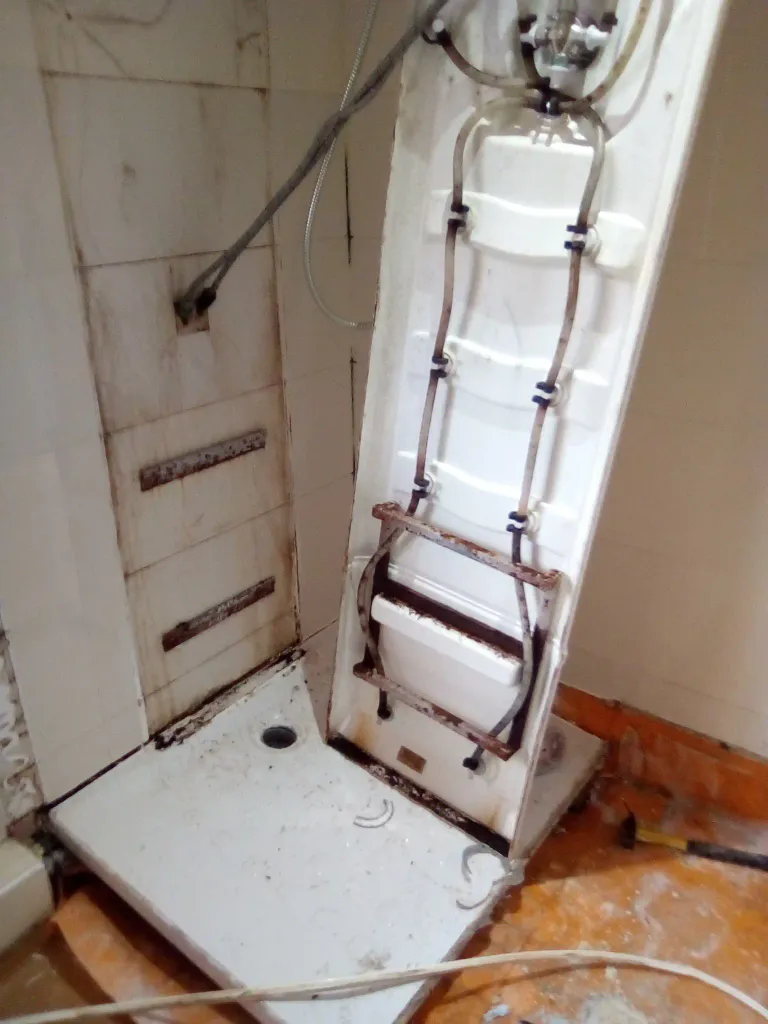 3 photo demolition de la cloison de douche et de cette colonne de douche hydromassante a vertou