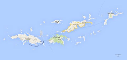 Carte des îles vierges britanniques, les BVI