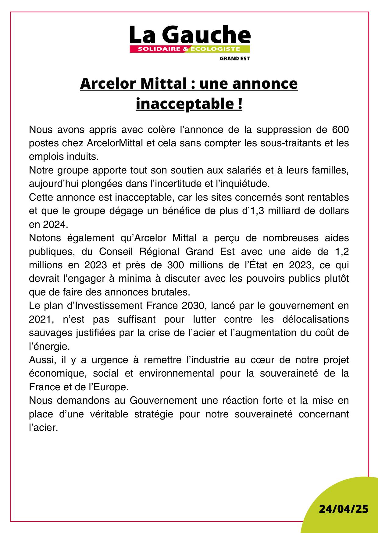 Arcelor-mittal-annonce-inacceptable-24-avril-2025