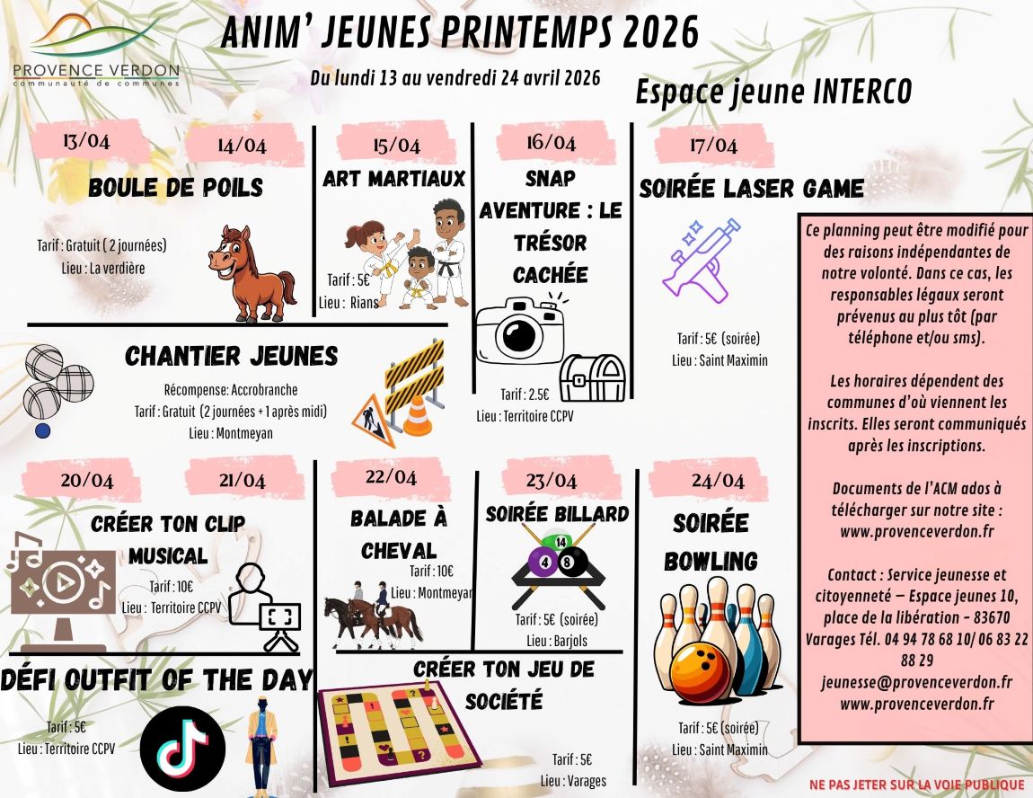 Vacances de printemps - préincriptions ouvertes