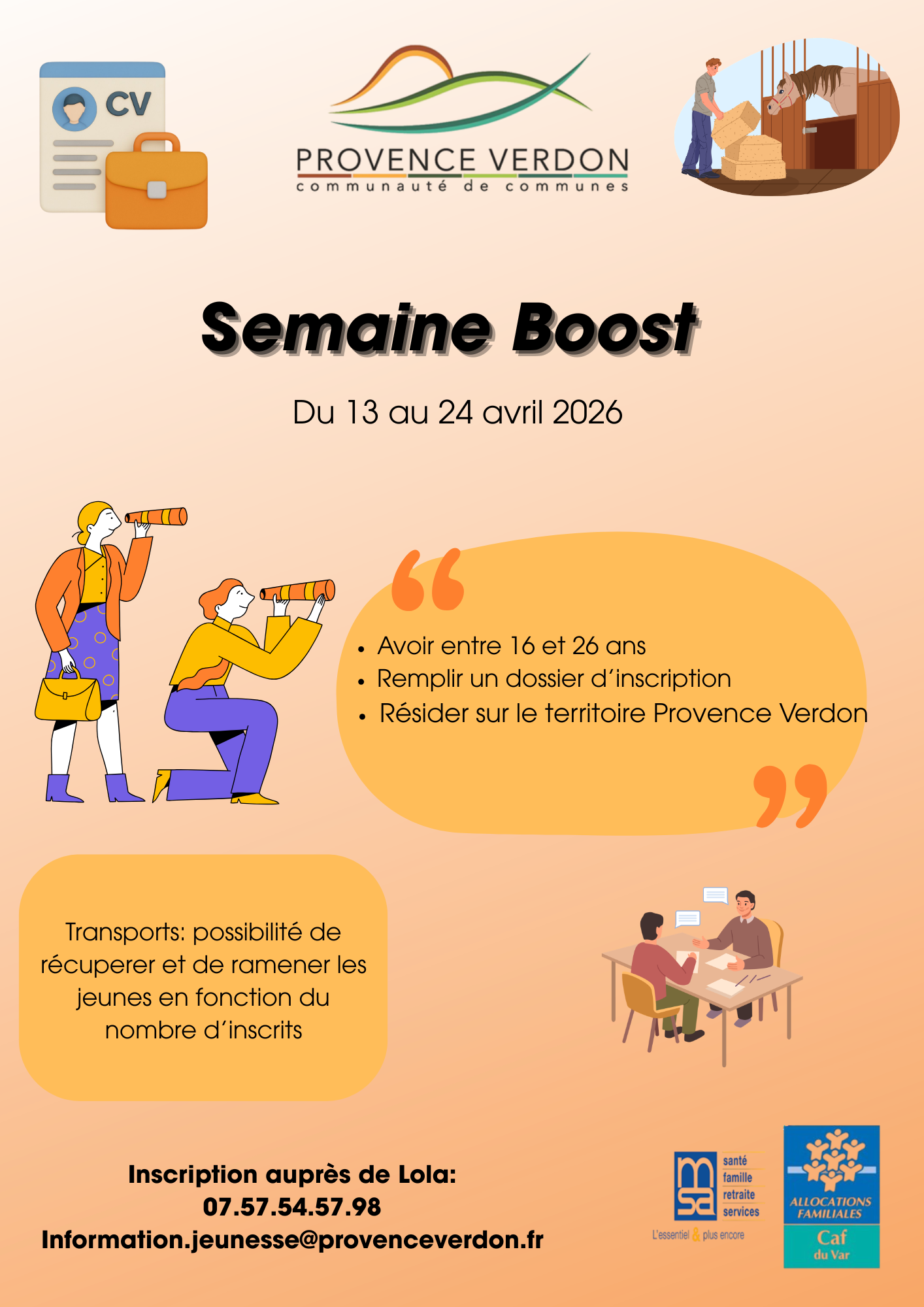 Semaine boost - vacances avril 2026 - 16-26 ans