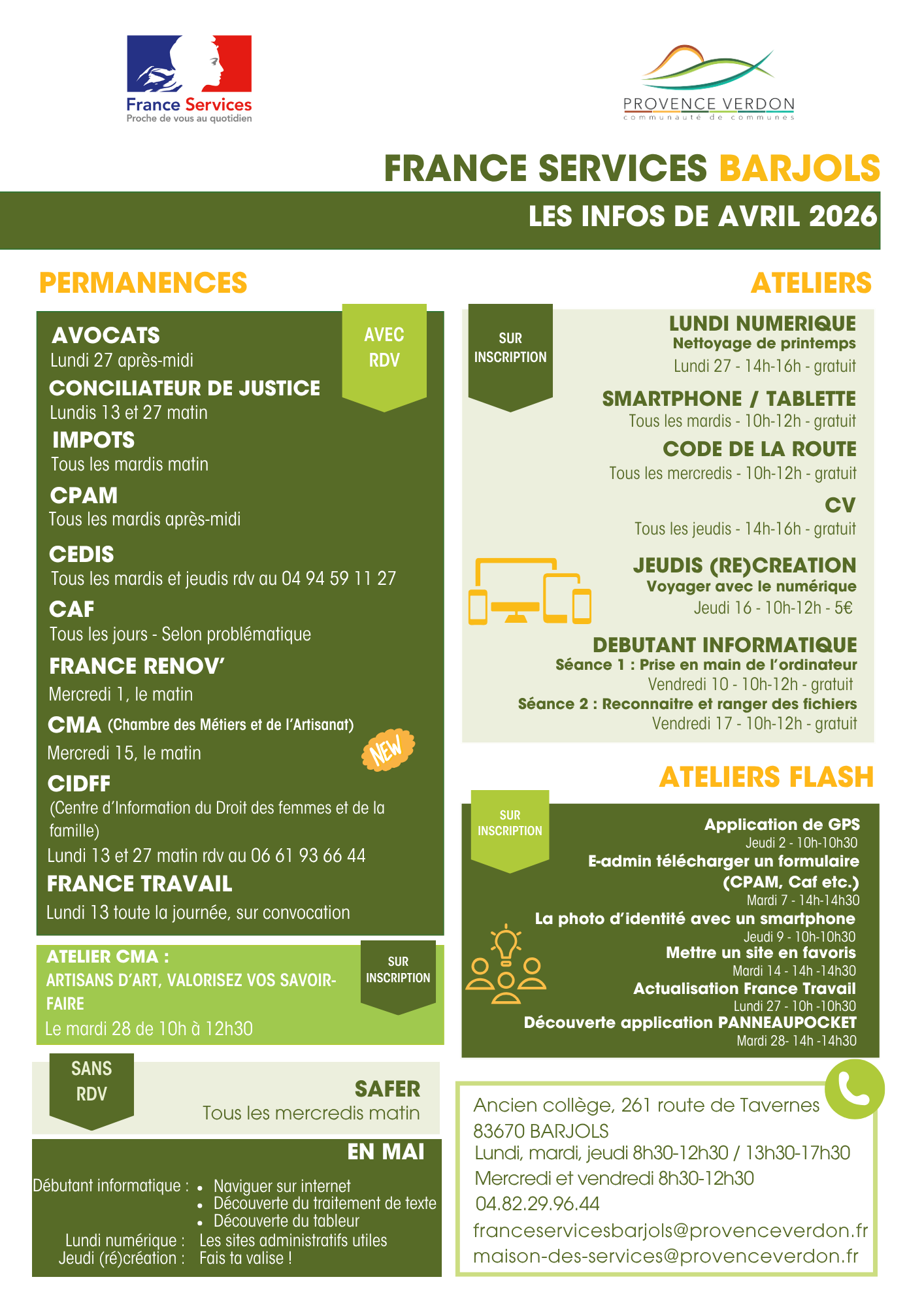 infos Avril France Services Barjols Rians