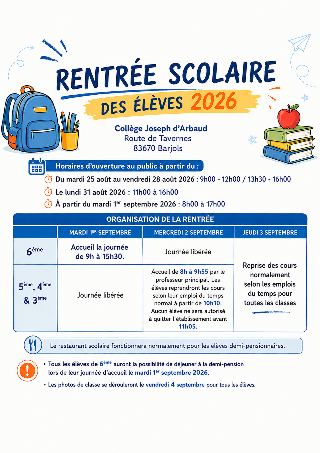 infos rentrée collège Barjols