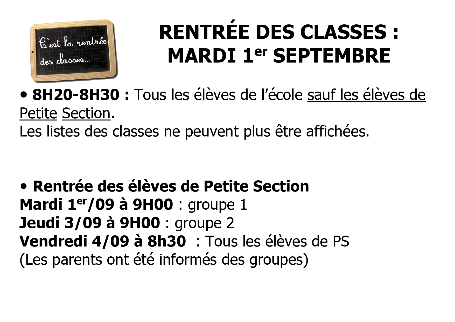 infos rentrée école Georges Jean