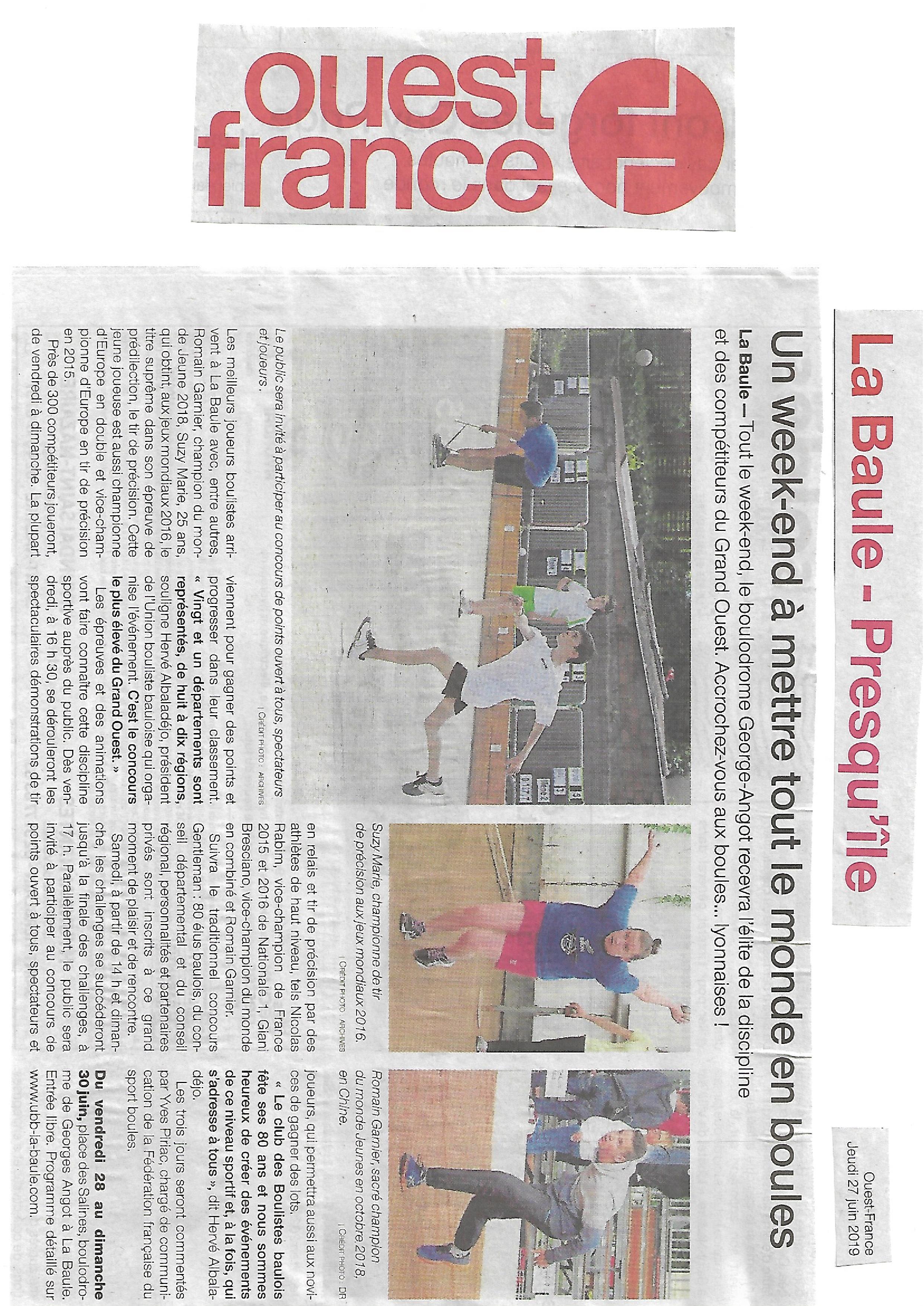 Article Ouest France du 27 juin 2019 page 001