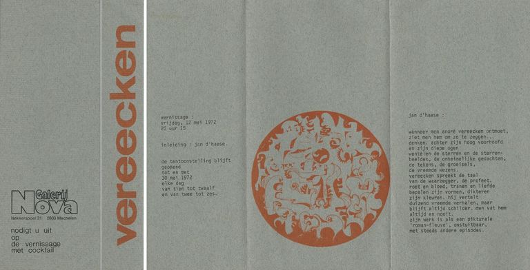 André Vereecken Invitation vernissage Galerie Nova 1972. 
Introduction par Jan D'Haese.