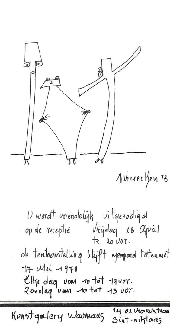 Uitnodiging 2 voor de tentoonstelling van André Vereecken in Galerij Waumans te Sint-Niklaas 1978.