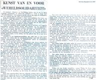 wereldsolidariteit in feestzaal "Renova" te Sint-Niklaas, van 14 tot 16 april 1967, A.C.W. / Wase Ruilklub.
Walter De Bock / K. Colman / A. Syx / H. Verschelden / F. De Vogel  / Beart A. (2 tableaux), Colman L. (2 gravures), Colman P. (8 huiles sur céramique), De Groot A. (10 photographies d’art), De Jonghe J. (10 peintures), De Smedt A. (6 sculptures), Van Steenlandt F. et R (6 peintures), Moerloos J. (13 peintures), Van Eetvelde A. (1 peinture), Vermeulen F. (8 aquarelles) , Wuytack E. (8 photographies d’art).