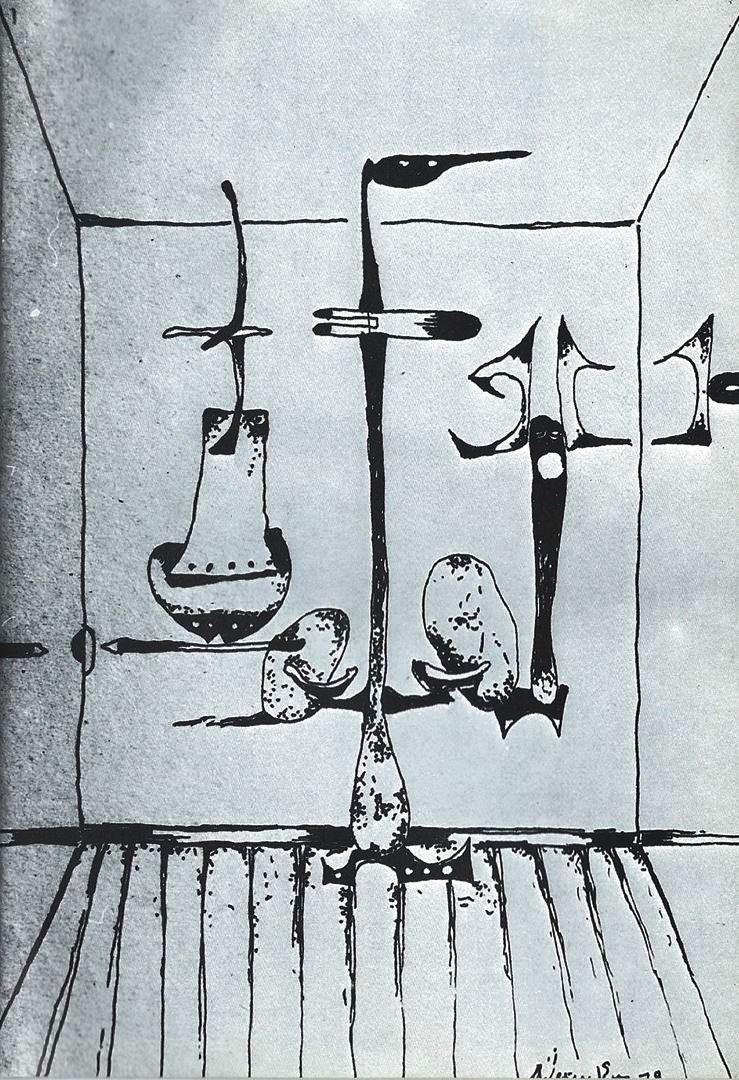 Tekening André Vereecken 1979  De Vlaamse Fantastiek Le Touquet Frankrijk. 1980. Culturele missies v.z.w. Sint-Martens-Latem.