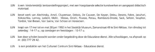 Uitnodiging tentoonstelling LIJN 17 mei 1992 - Sint-Niklaas. 3
