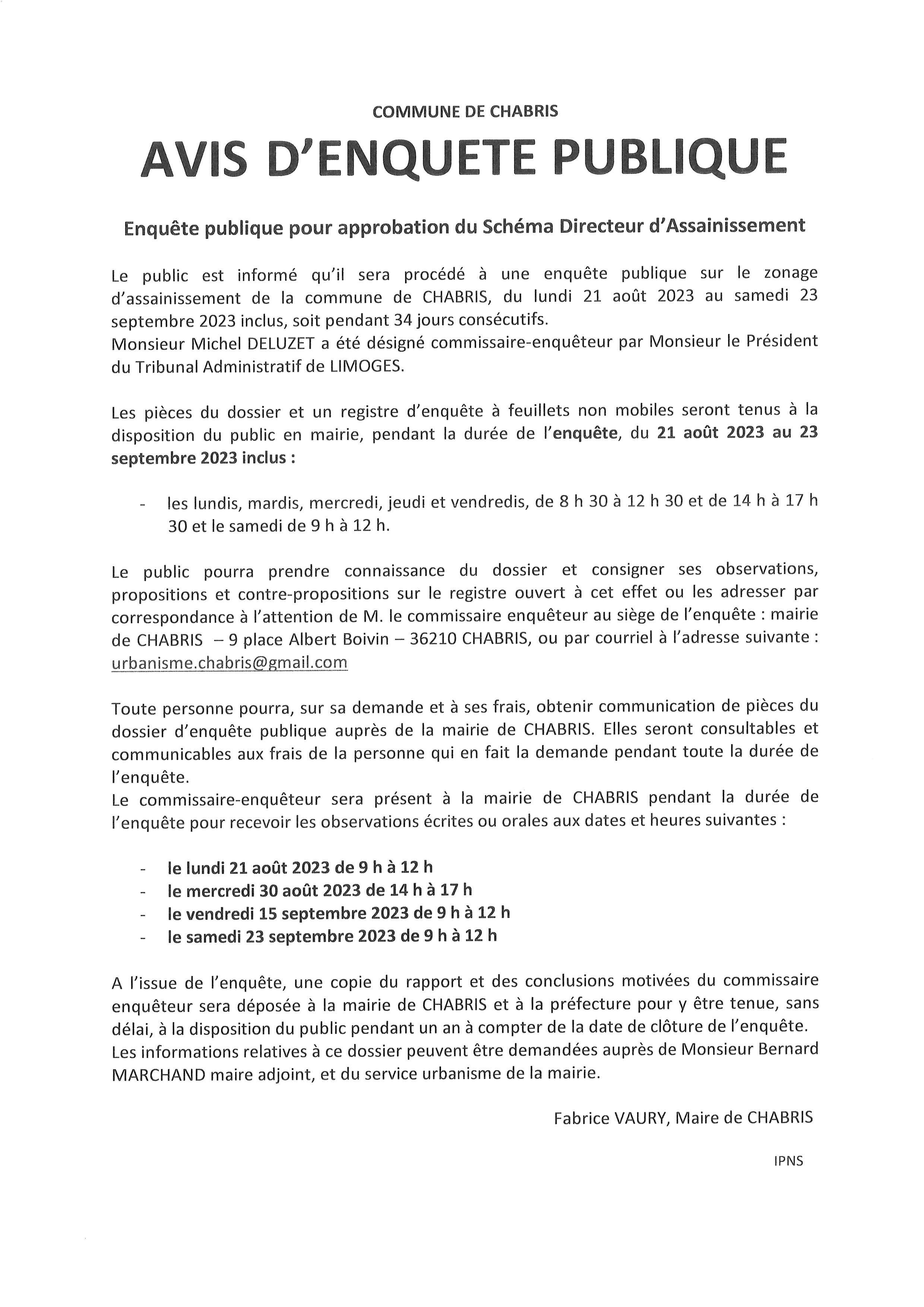 Avis d'enquête publique