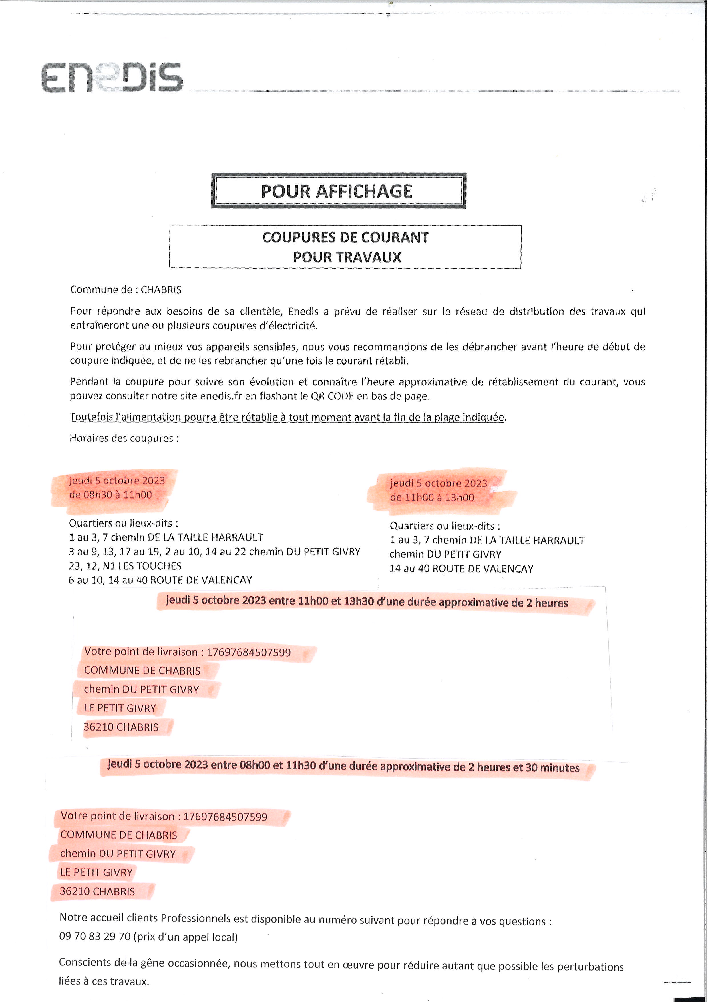 ENEDIS : COUPURE DE COURANT