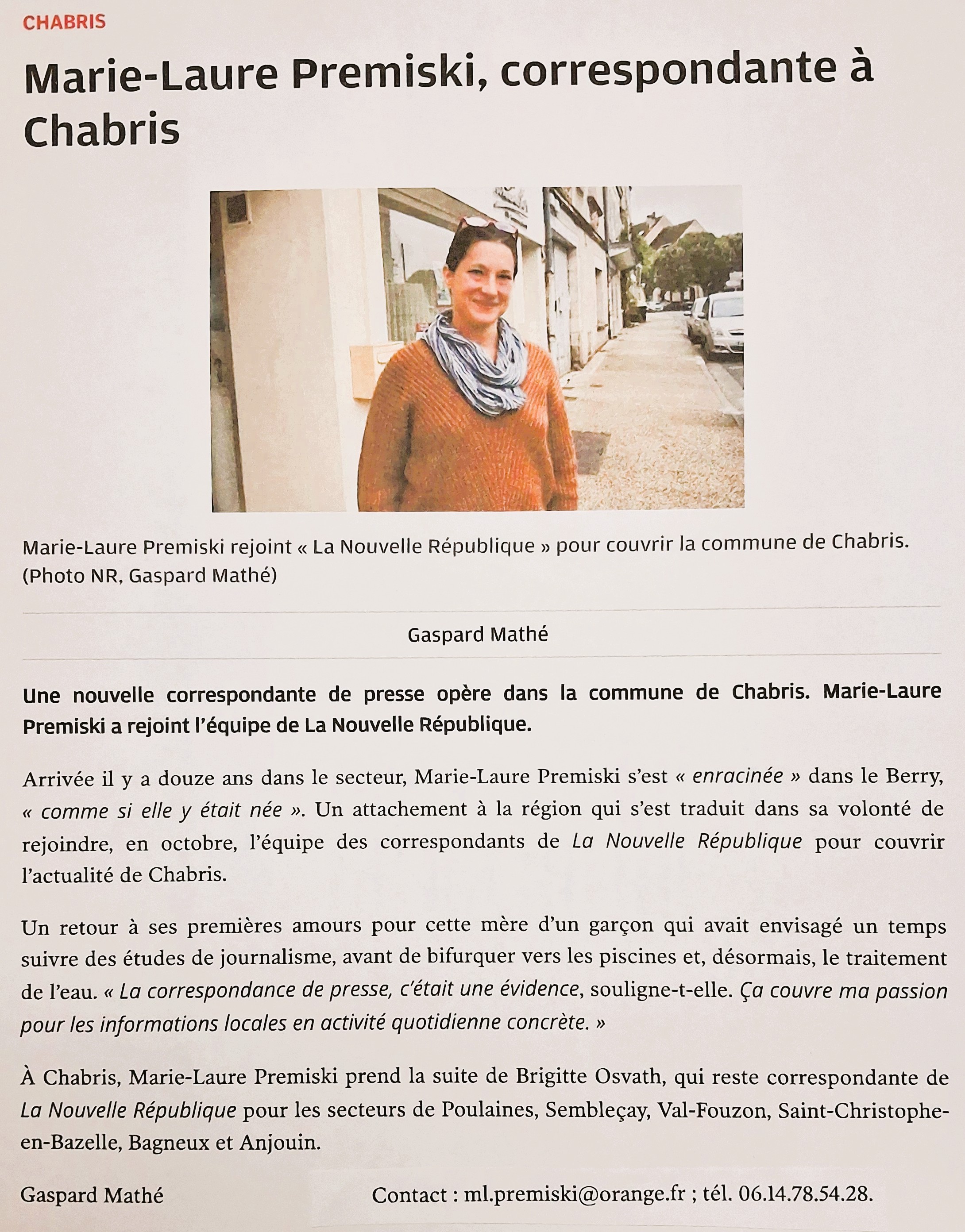 Une nouvelle correspondante NR à Chabris