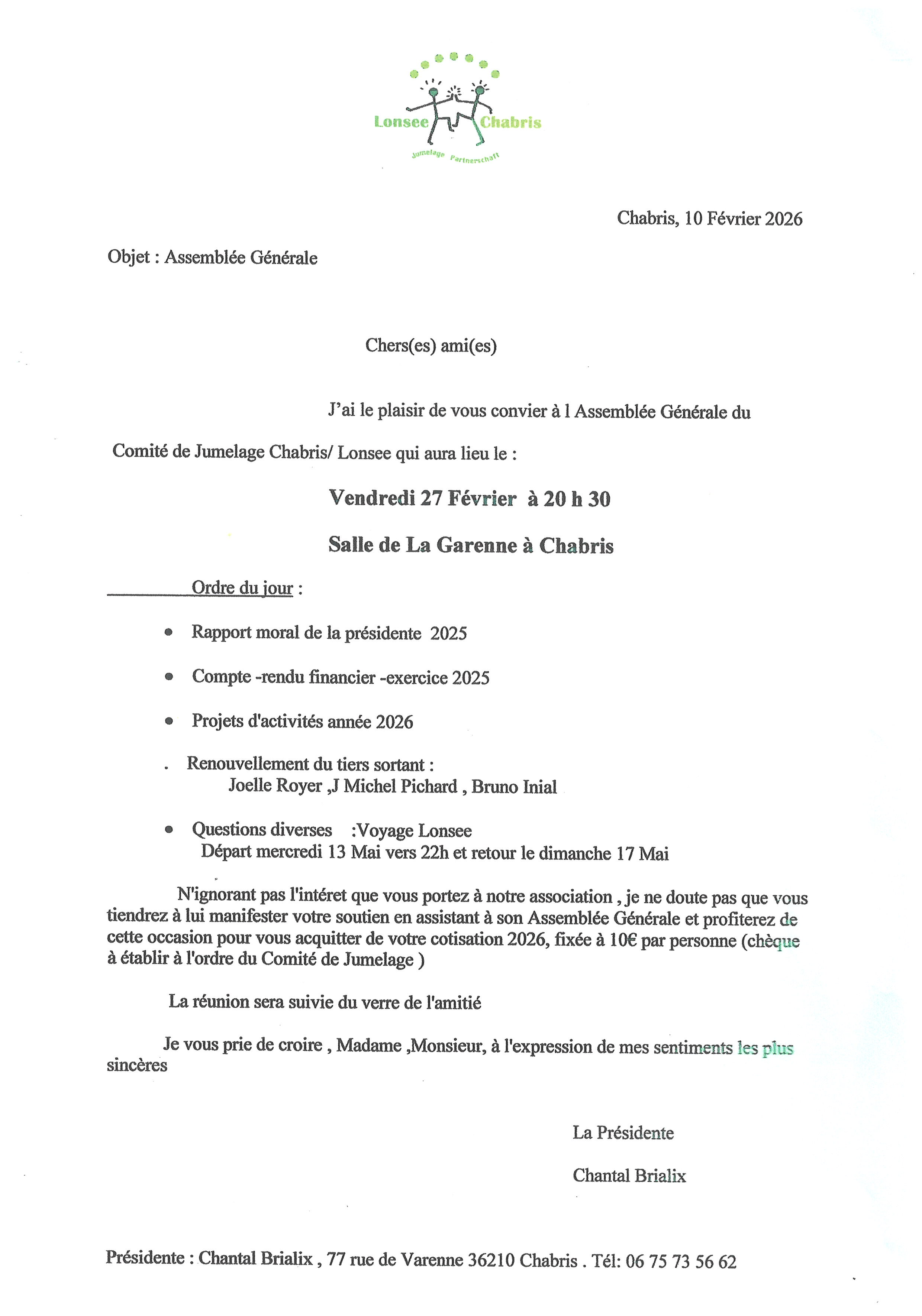 Comité de jumelage : assemblée générale