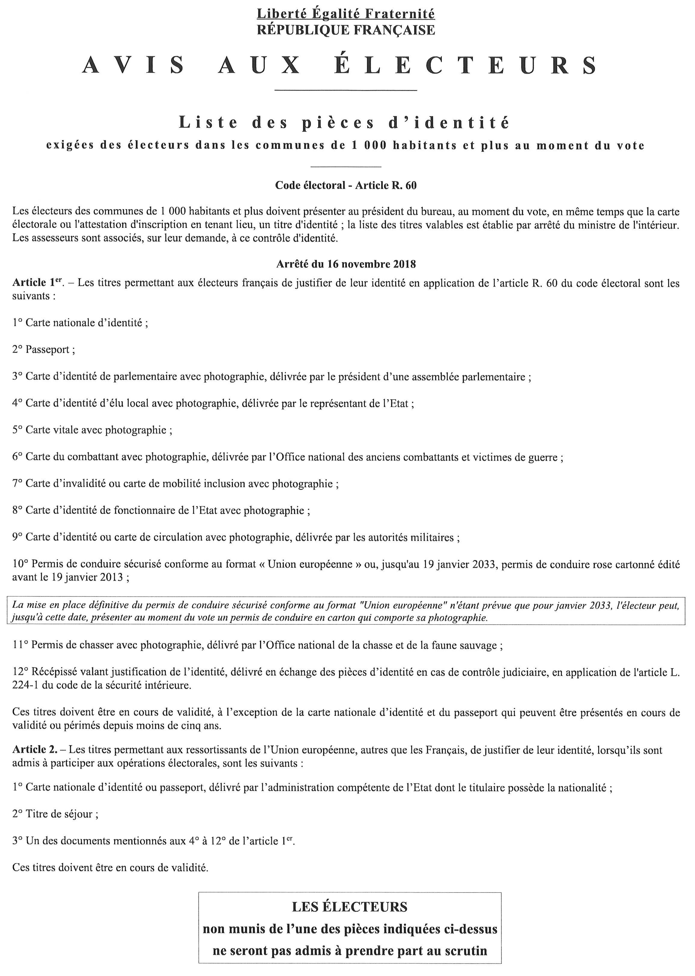 Elections municipales : liste des pièces d'identité autorisées