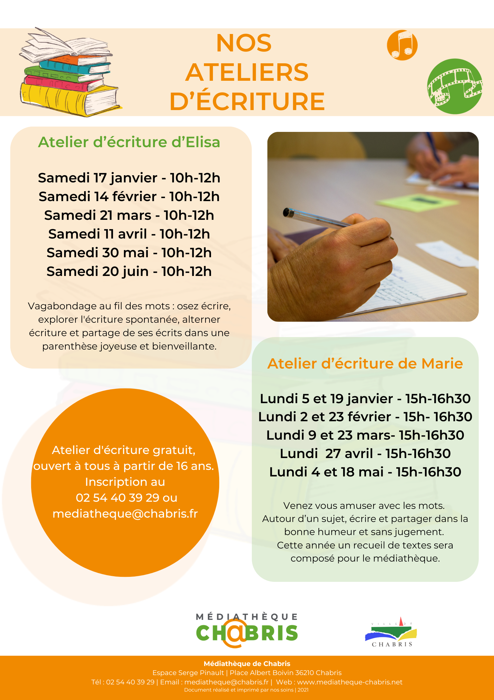 Médiathèque : ateliers d'écriture 2026
