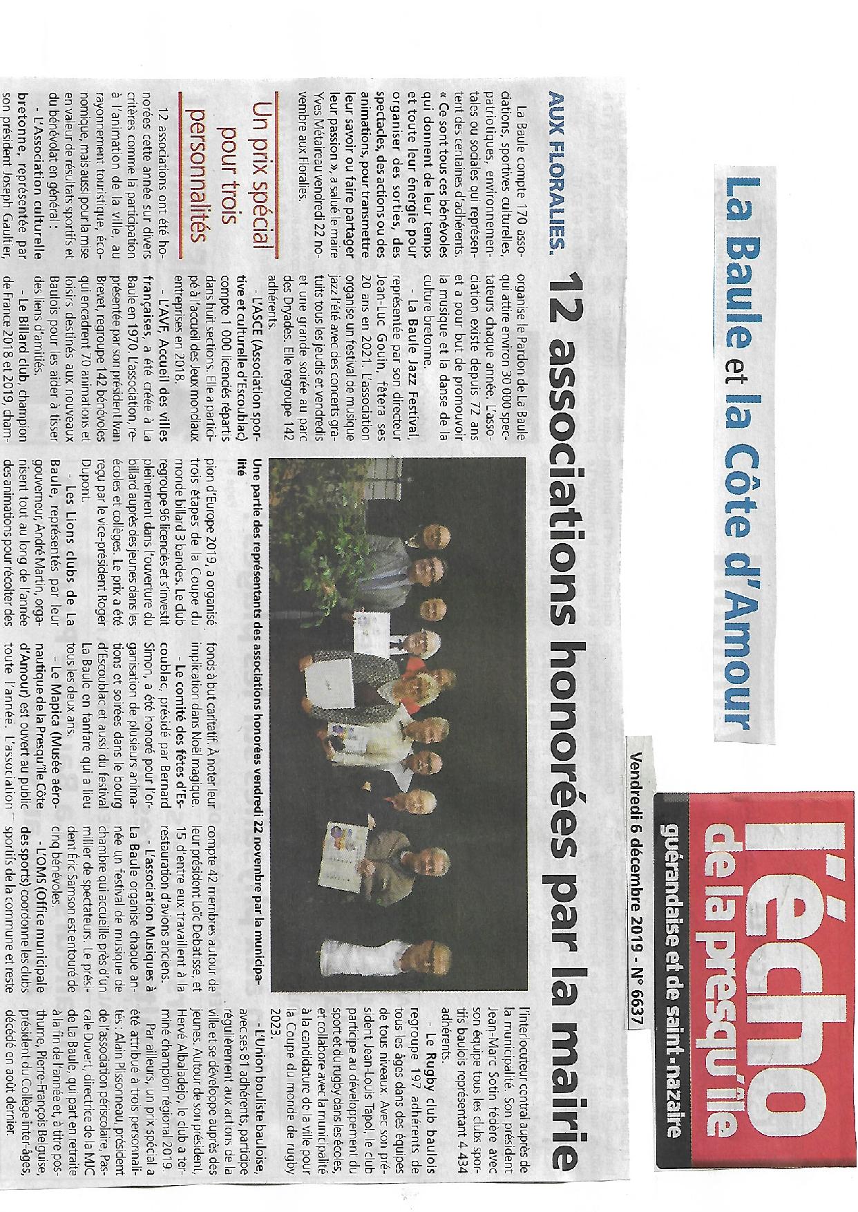 Article de presse de l Echo de La Presqu ile soiree de la vie associative 22 nov 2019 page 001