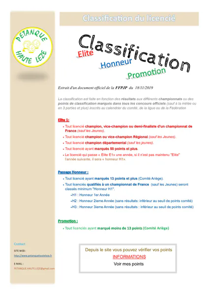 Classification des licenciés