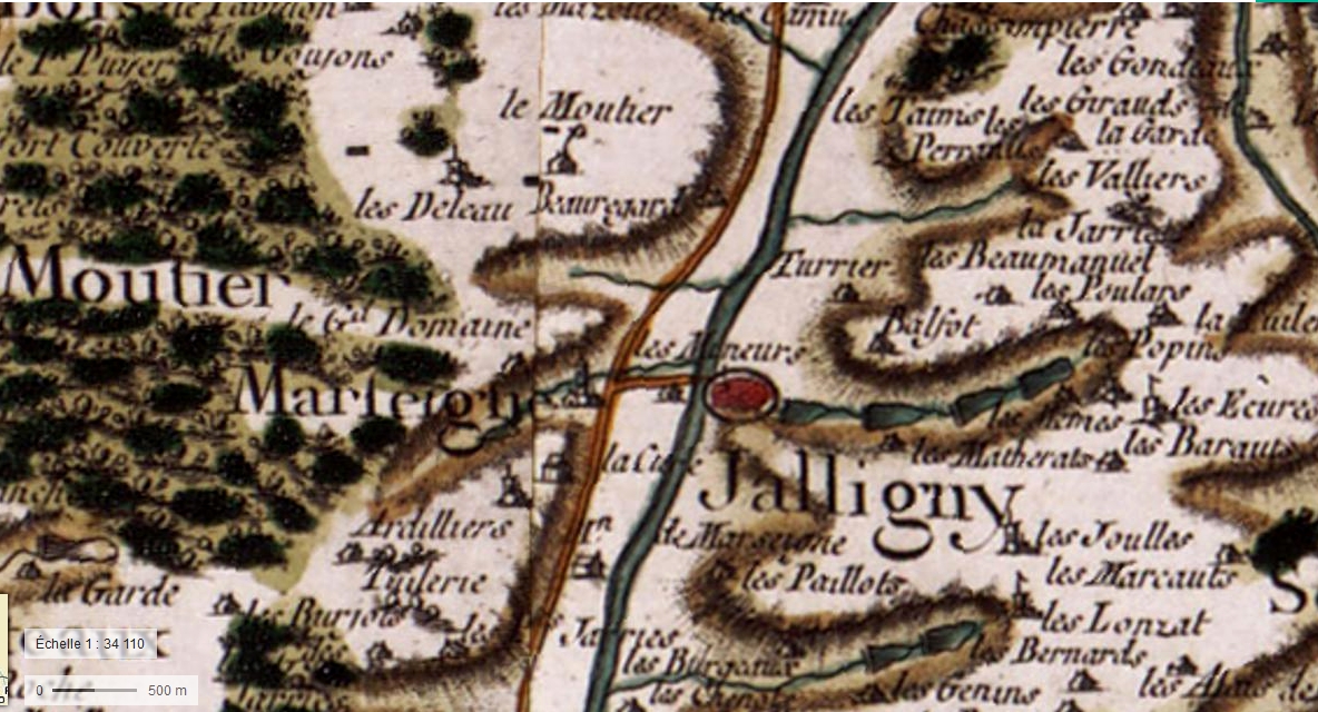 Jaligny carte de cassini