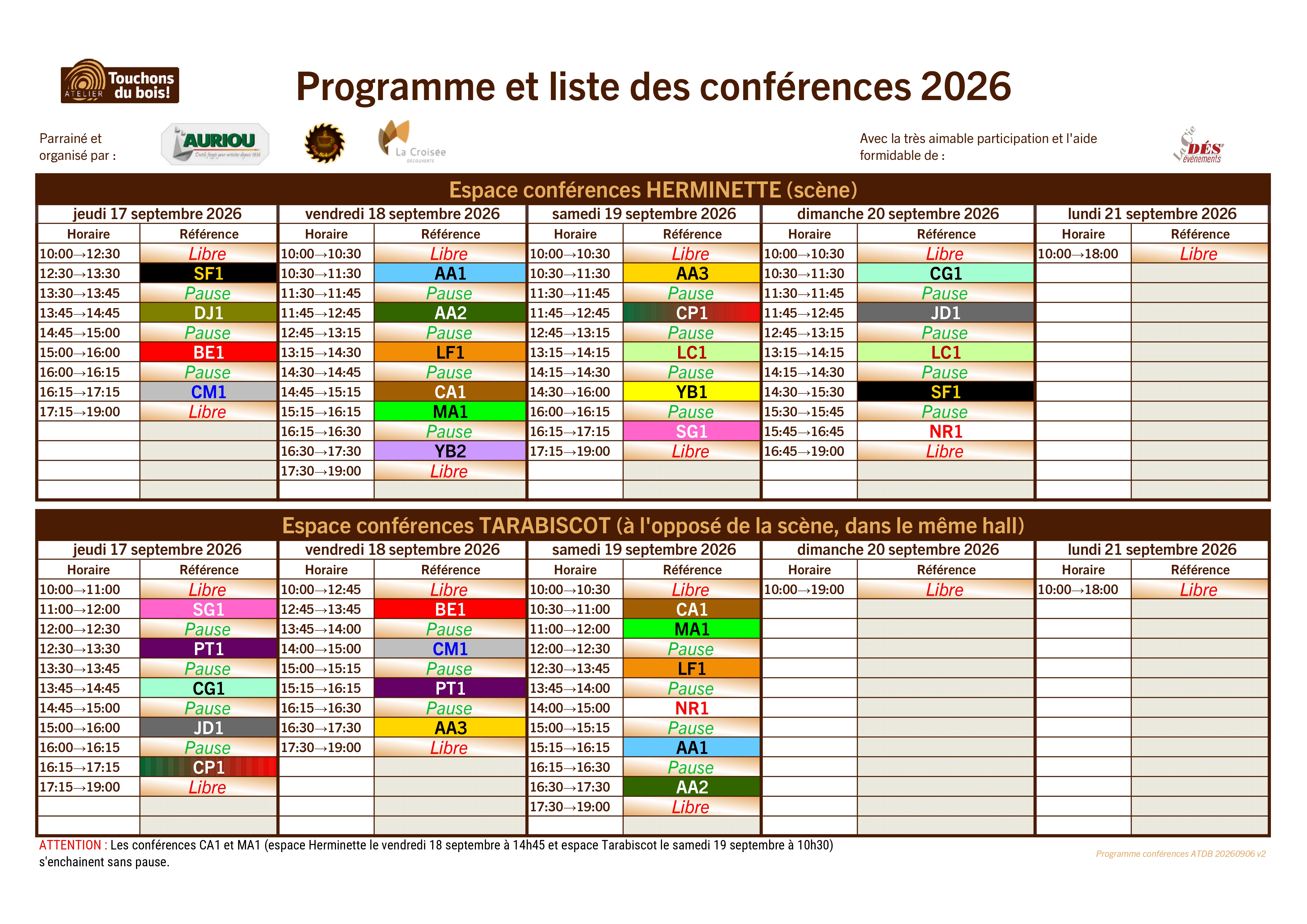 Le programme des conférences de l'Atelier "Touchons du Bois" 2026