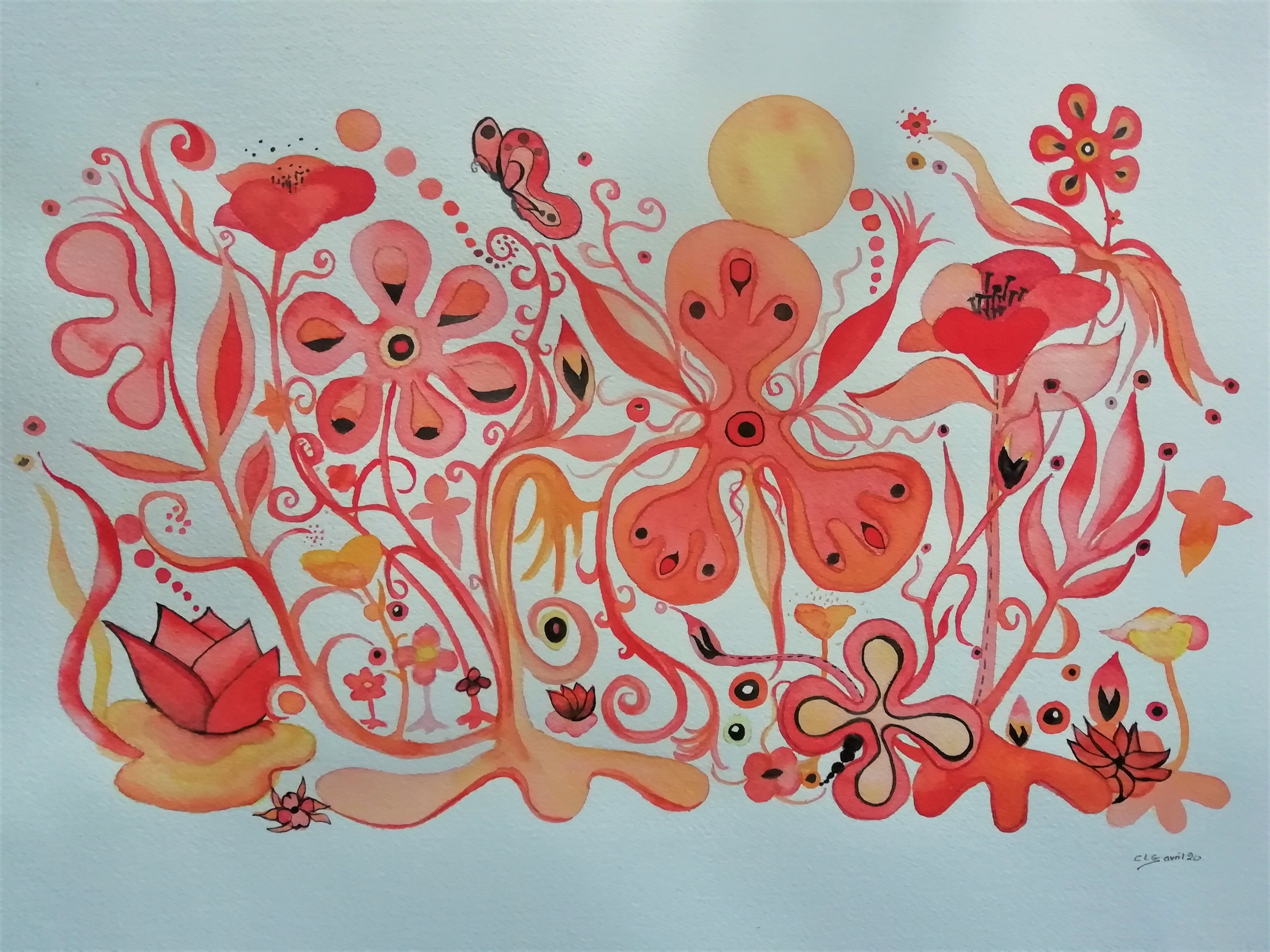 Le jardin orange aquarellecelinelegal avril2020
