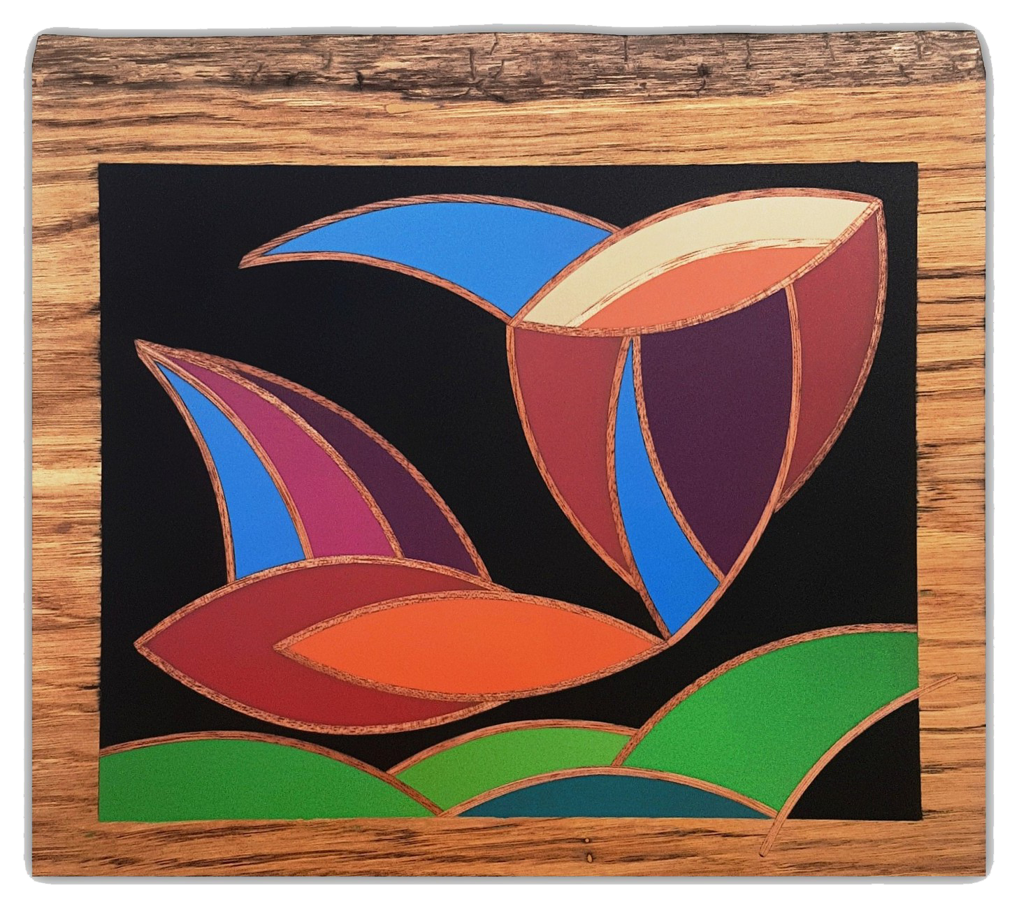 Spica par David Vereecken : création Selestica en résine colorée montrant un oiseau souriant sur fond noir.
