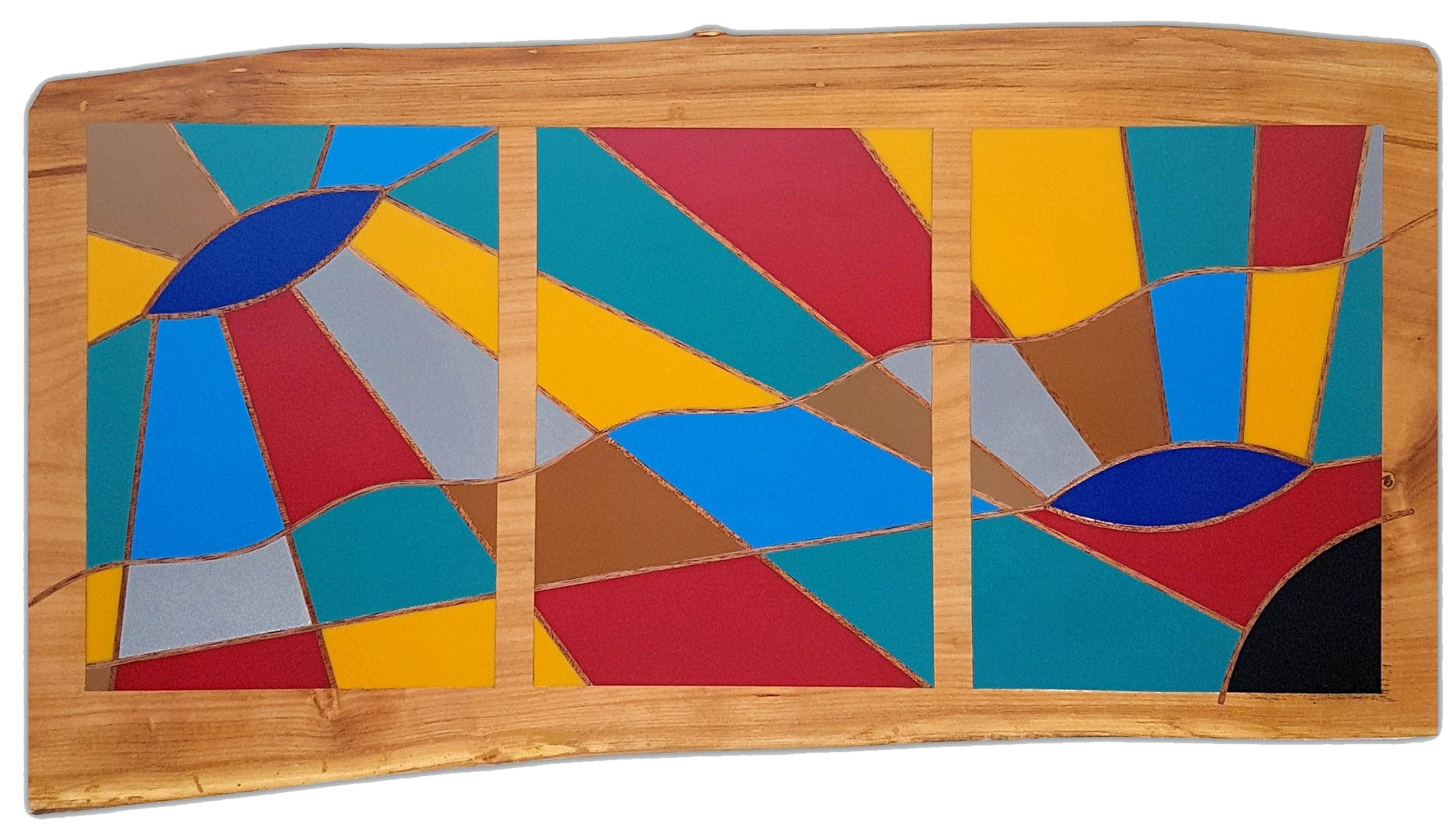 Extra’ : réalisation Selestica en cloisonnage bois-résine composée de motifs géométriques par David Vereecken.

