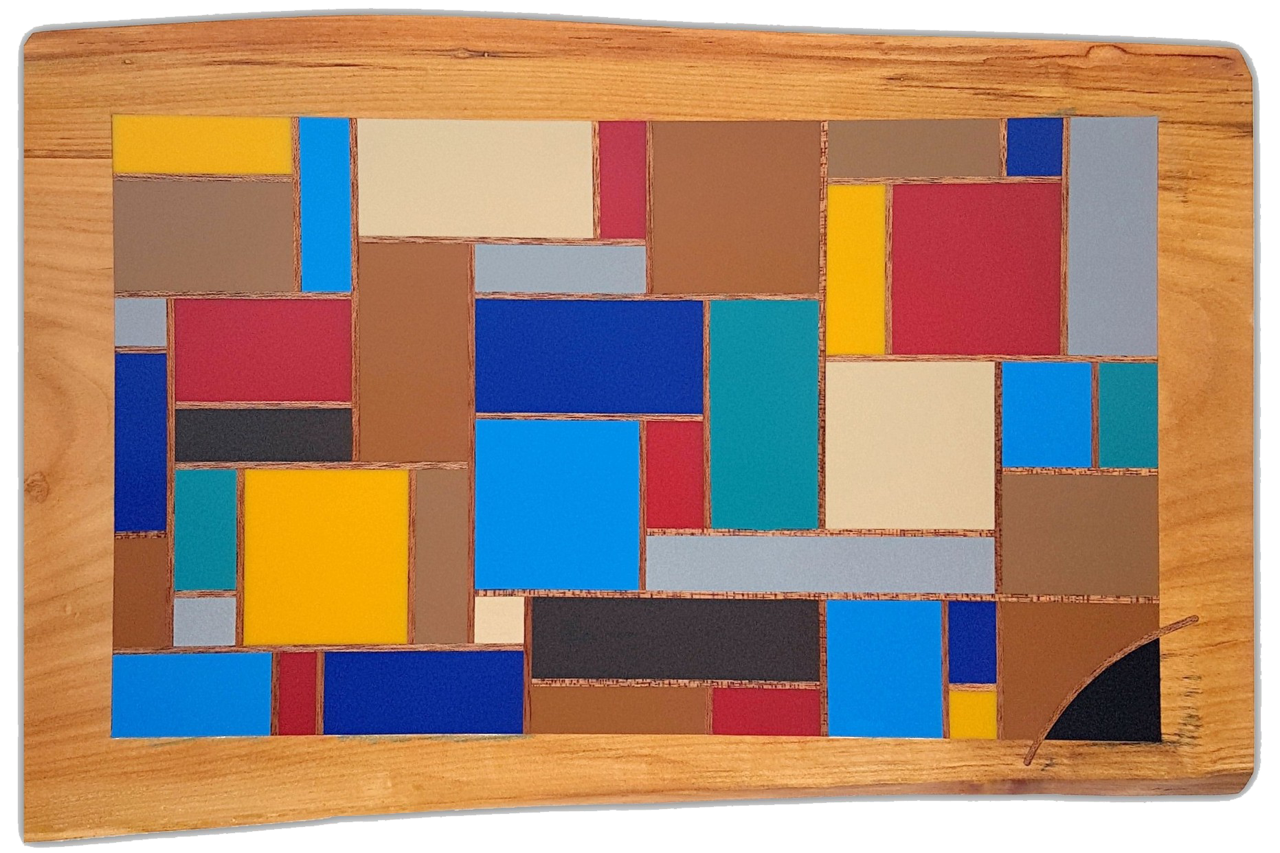 Causa : mosaïque cloisonnée en relief de la collection Selestica. Pièces colorées en résine signées David Vereecken.

