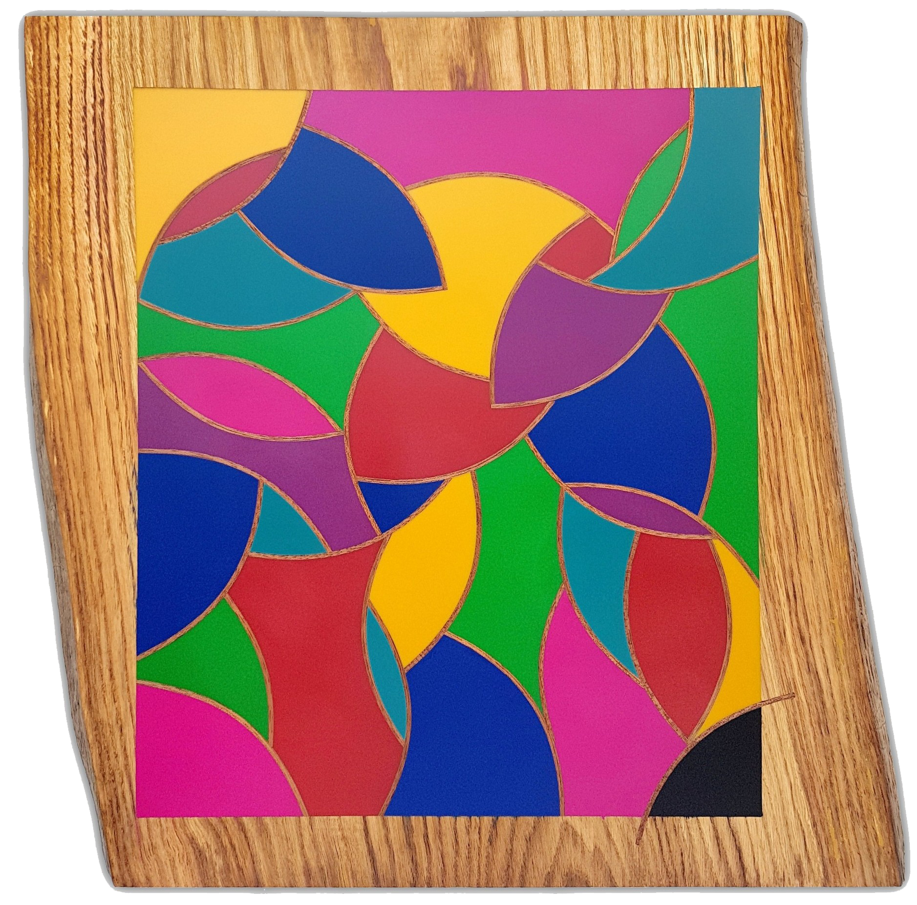 Arcanum : création Selestica de cloisonnage bois-résine avec motifs abstraits et dynamiques signée David Vereecken.

