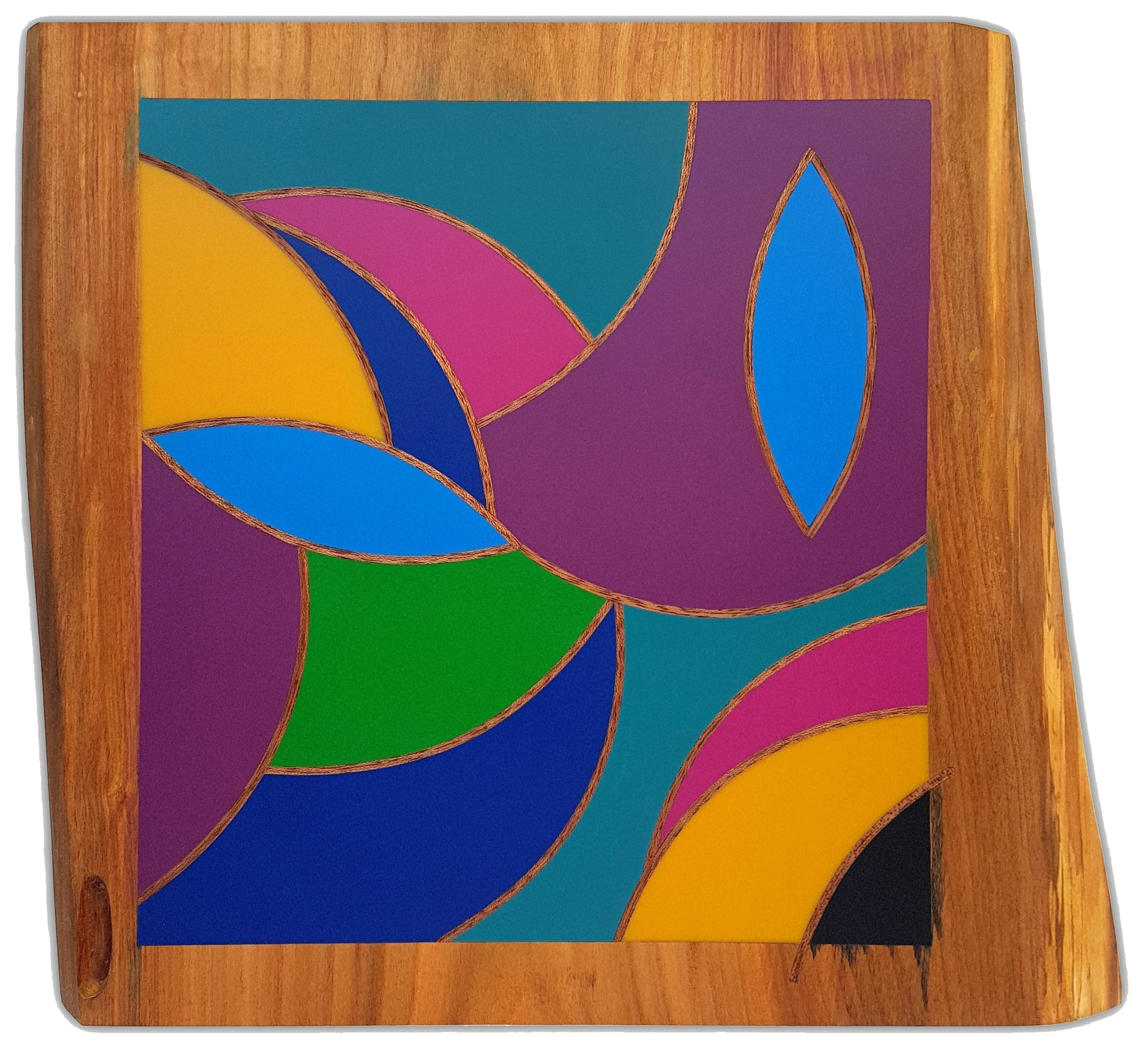 Vortex Coloris : pièce Selestica réalisée par David Vereecken. Sculpture dynamique en résine et bois aux teintes vives.

