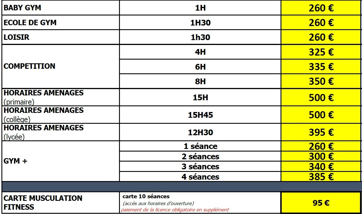 Tarifs